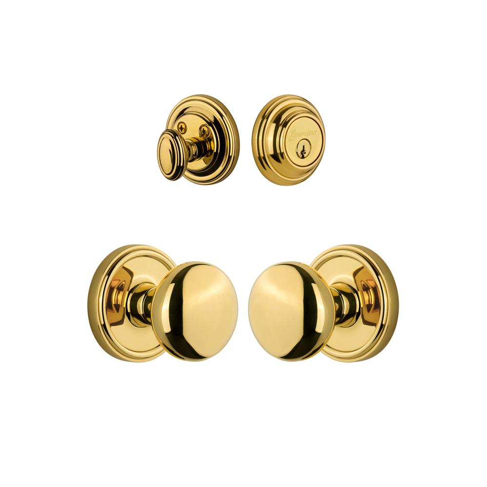 Grandeur by Nostalgic Warehouse Single Cylinder Combo Pack Keyed Differently - Georgetown Rosette with Fifth Avenue Knob and Matching Deadbolt in Lifetime Brass